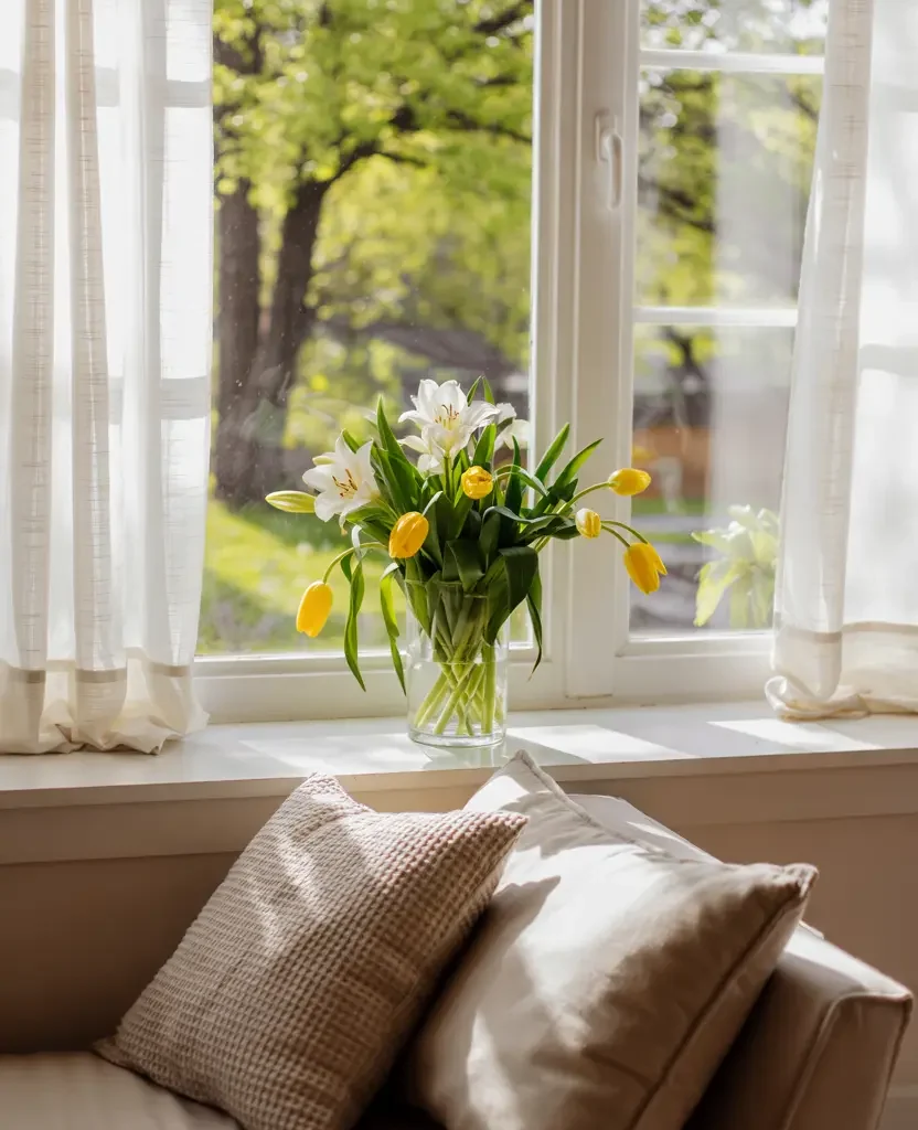 spring home refresh 2026 open window natural light fresh flowers on windowsill