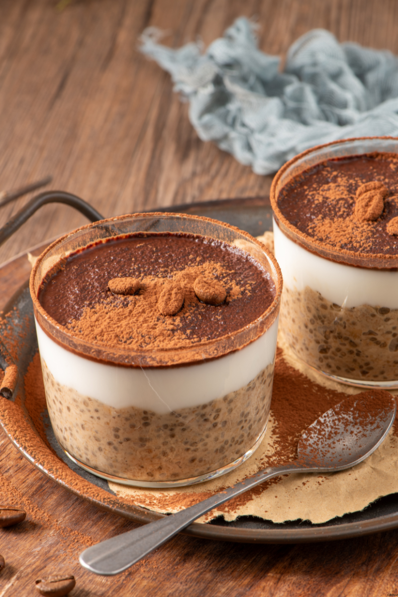 "Tiramisu-inspired dessert served in glass jars, topped with cocoa powder – easy homemade treat idea"