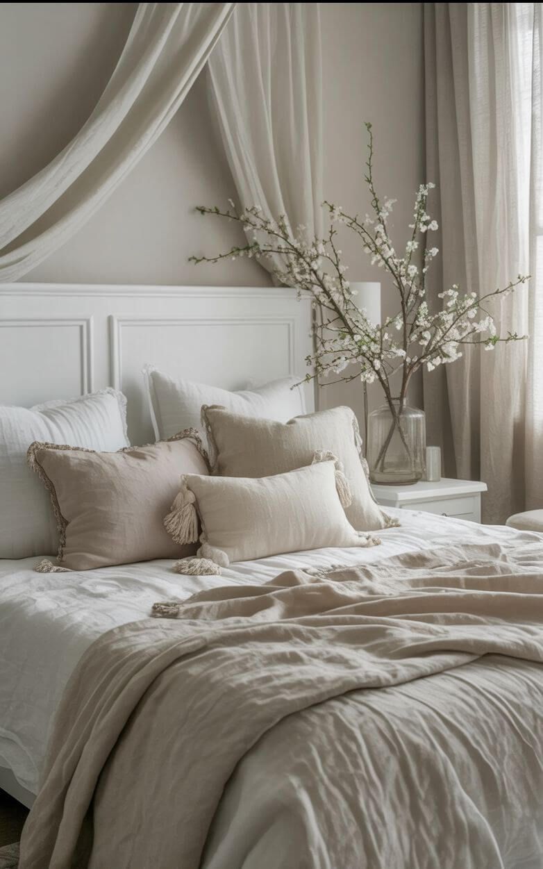 boho bedroom decorated with natural materials