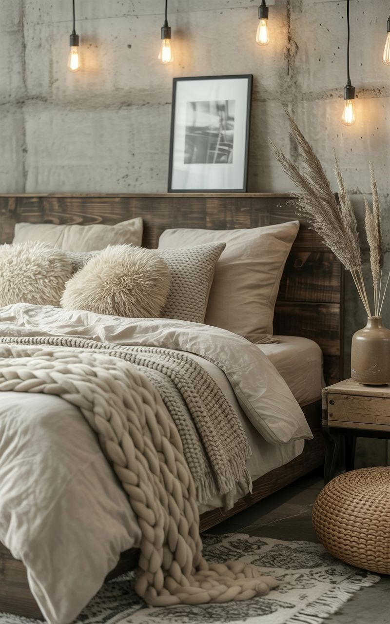 industrial boho bedroom