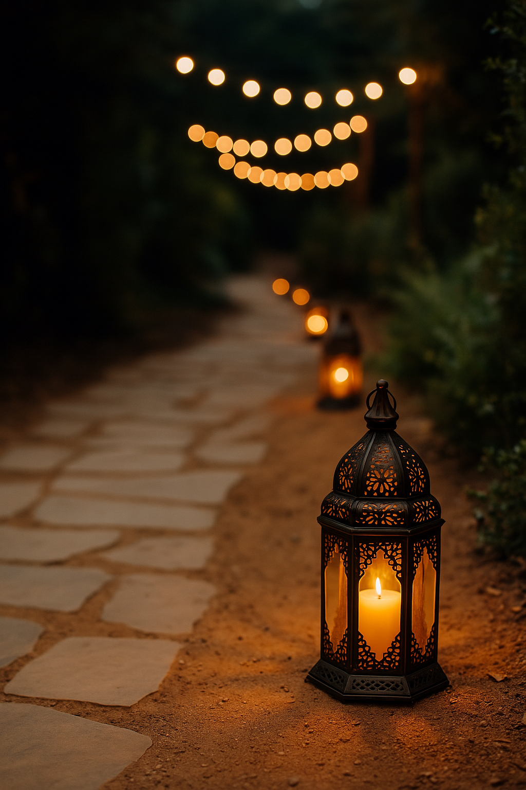 Moroccan lanterns along walkways