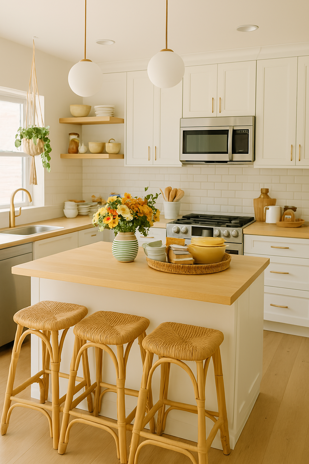 natural decor in boho kitchen