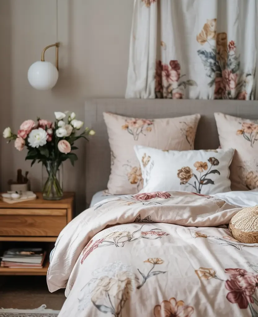 spring bedroom decor 2026 with floral bedding and soft natural light