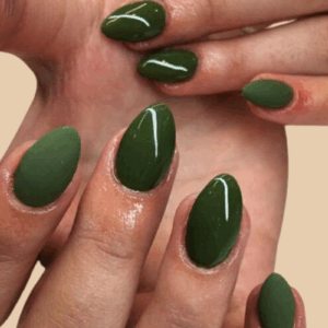 green Christmas nails 2025 in matte and glossy olive tones
