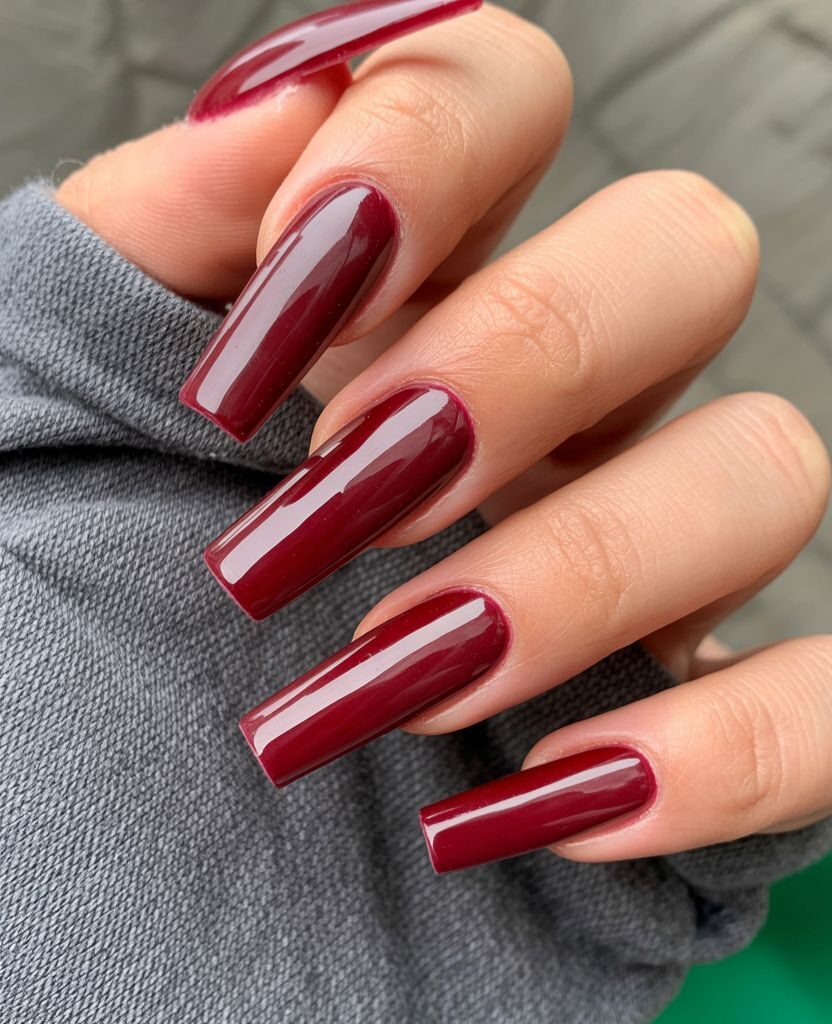 Burgundy Coffin Nails – Elegant Winter Nail Design 2025