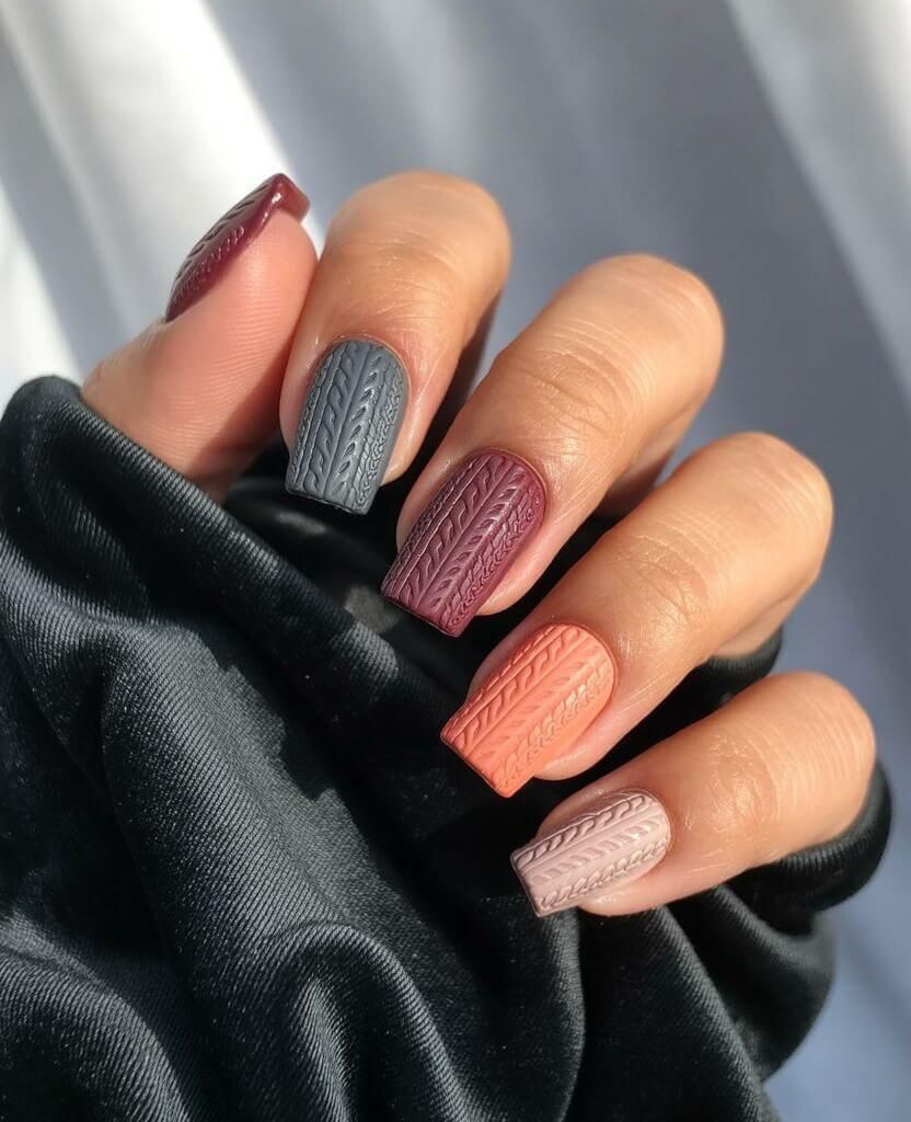 Glam Mixed Print Sweater Nails - Cozy Winter Nail Design 2025