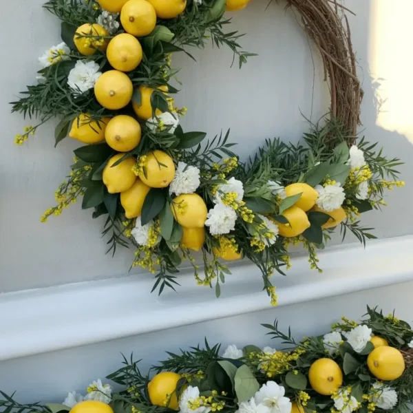 decorative lemon garland on a mantel