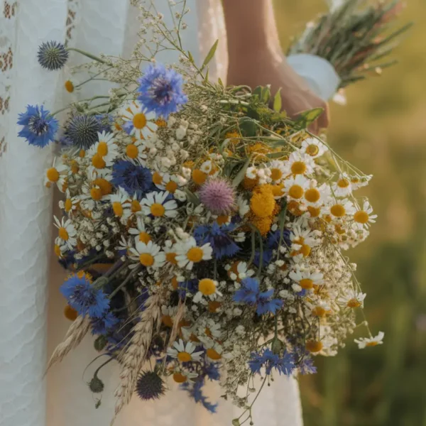 wildflower wedding decoration bridal bouquet with meadow flowers and greenery