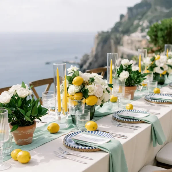 Amalfi Coast style italian-themed wedding inspiration — coastal blue and white palette