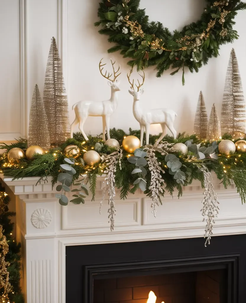 elegant holiday living room with gold accents and cozy christmas decor