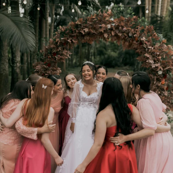 bridesmaids in mix-and-match dress silhouettes 2026 same fabric different styles