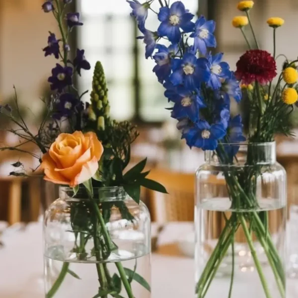 bud vase centrepiece cluster with wildflowers for wedding table decoration