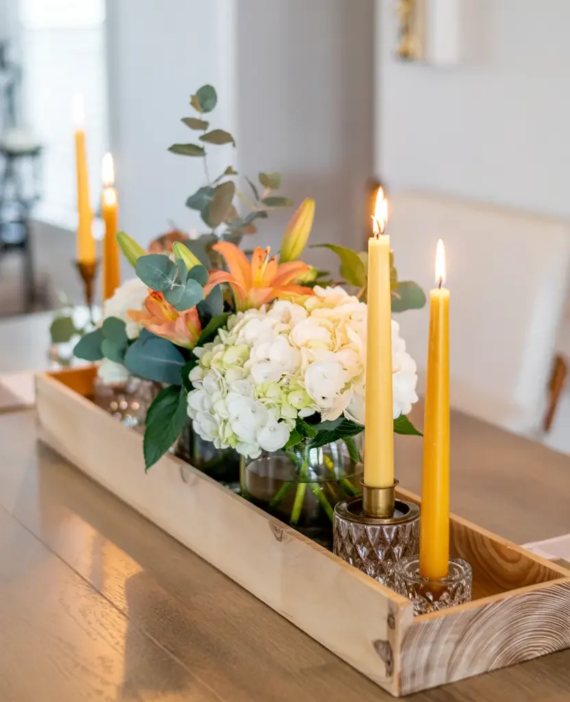 spring home decor ideas diy table centerpiece candles flowers