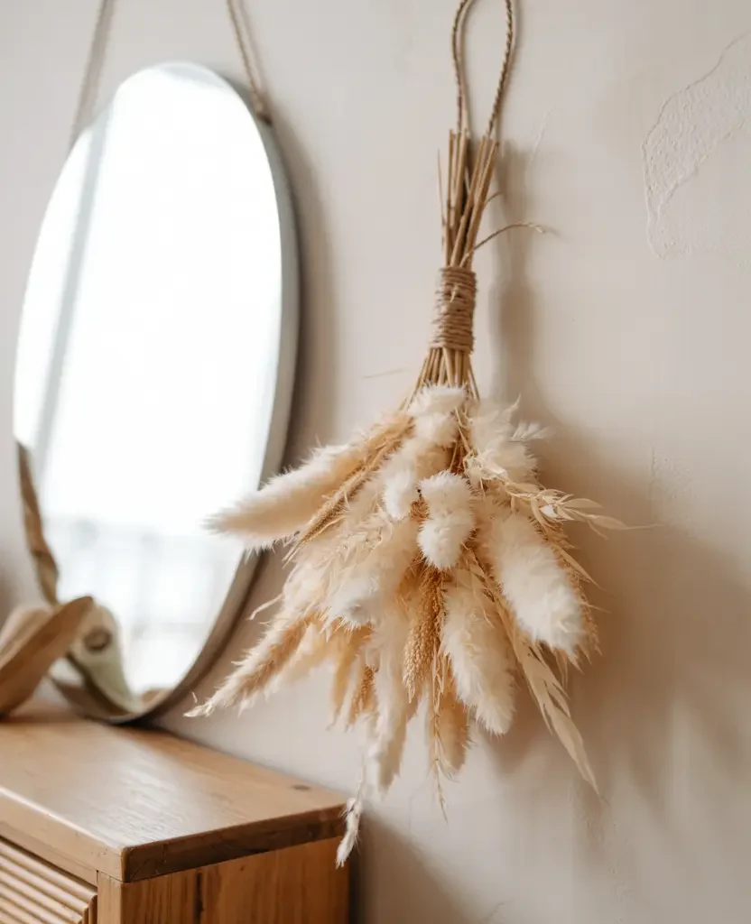 diy spring decor wall hanging pampas grass minimalist