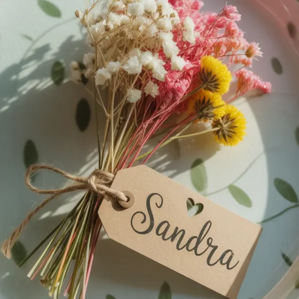 dried flower bundle with white baby flowers place setting