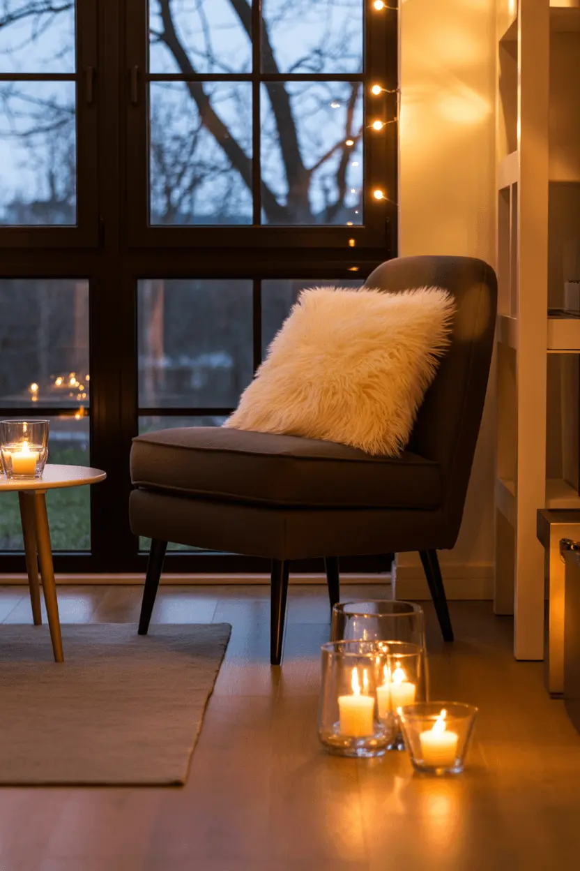 Elegant Halloween decor lit with warm 2200K amber lighting and clustered black taper candles
