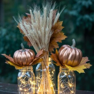 fall-mason-jar-decor-with-pumpkins-and-wheat