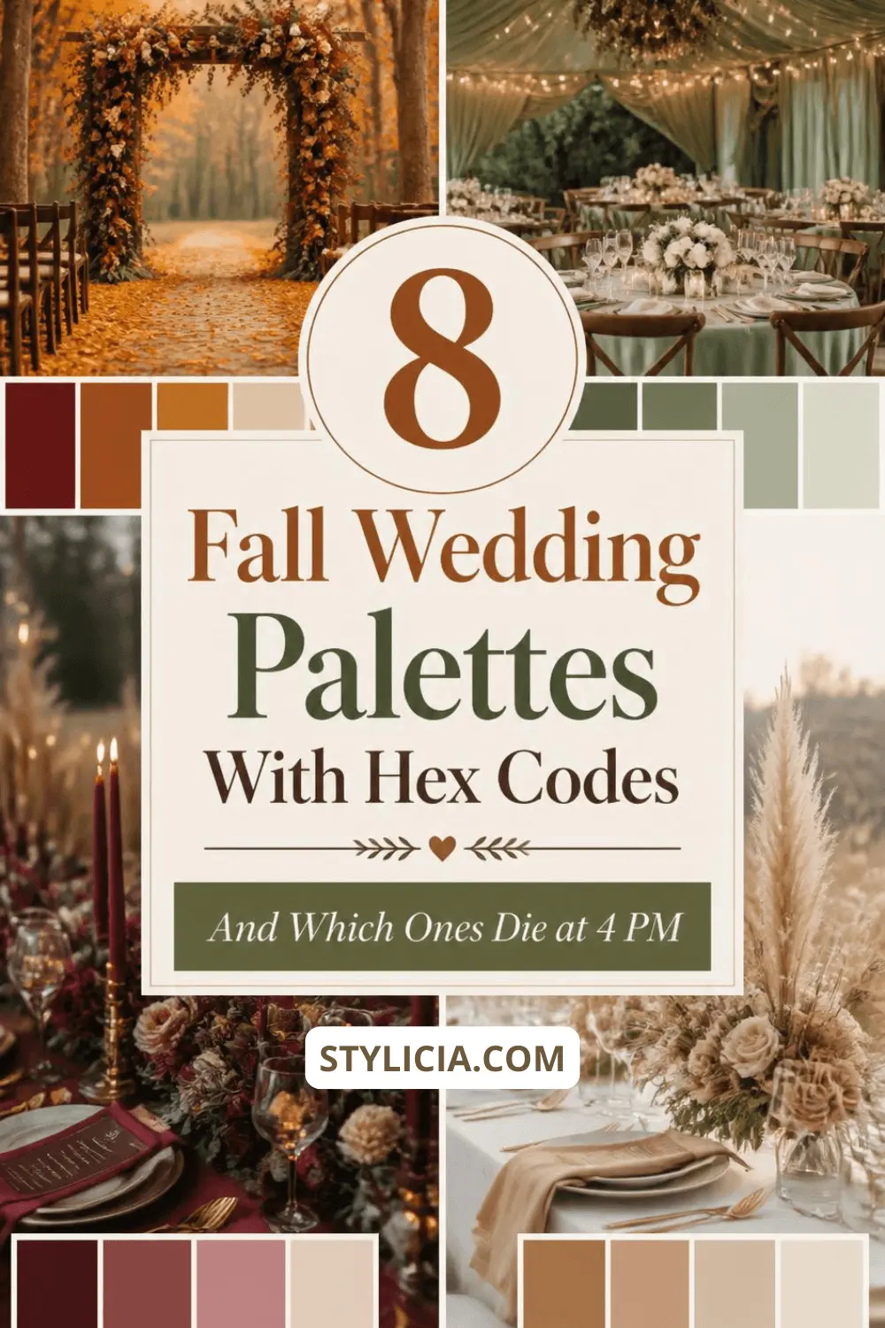 Eight fall wedding color schemes with hex codes for autumn weddings
