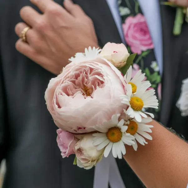 garden style corsage with pastel wildflowers for wedding