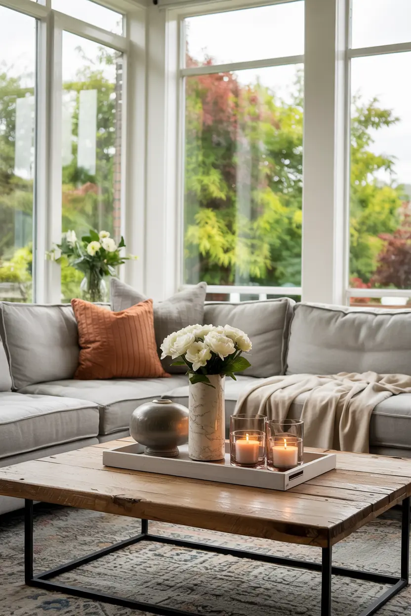grey couch living room with bold colors