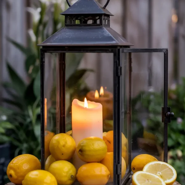 lantern with lemons table decor centerpiece
