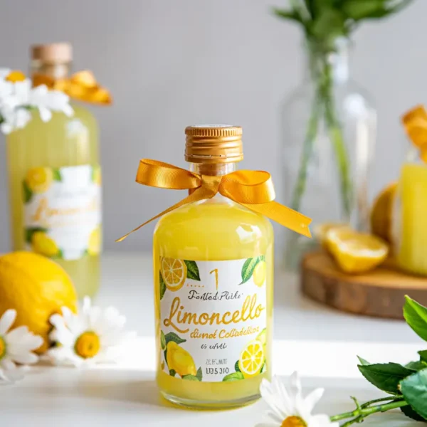 Limoncello bottle as italian-themed wedding favour idea