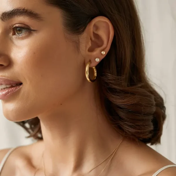 minimal warm gold hoop earrings and delicate chain bridesmaid jewellery 2026