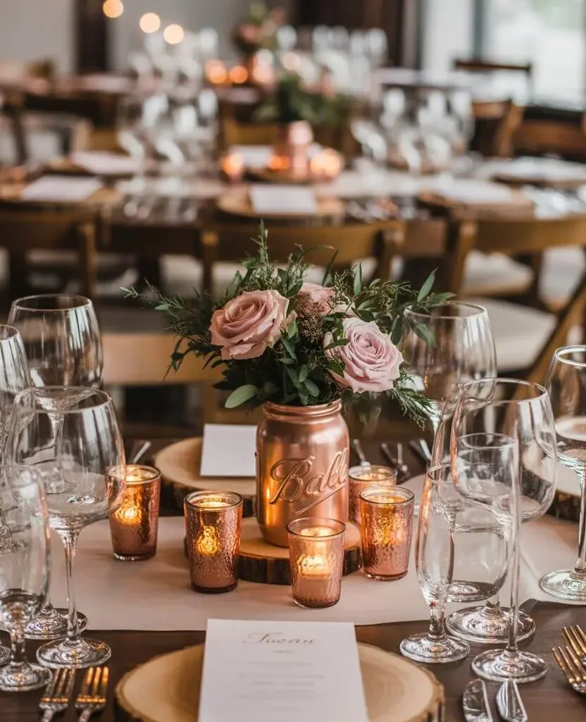 Rustic boho wedding table centrepieces with hand-thrown ceramics