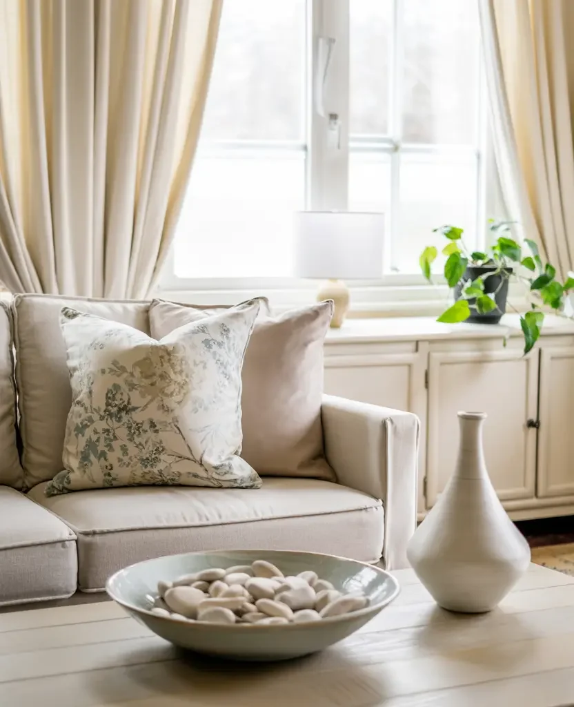 minimal spring living room decor with clean styling and light colors for a fresh clutter free space