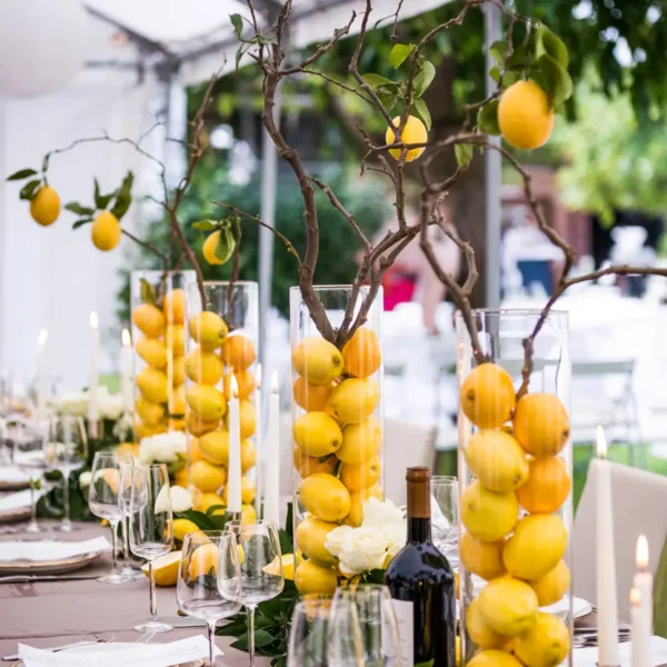 tall cylindrical glass vase lemon table decor centerpiece