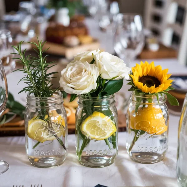 mason jar trio lemon centerpiece lineup