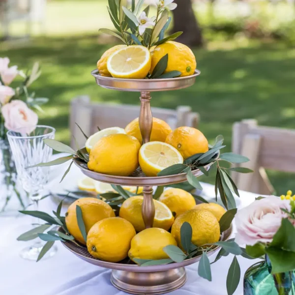 tiered cake stand lemon centerpiece display