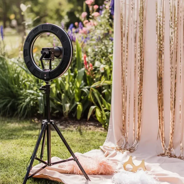 DIY wedding photobooth setup with ring light and tripod