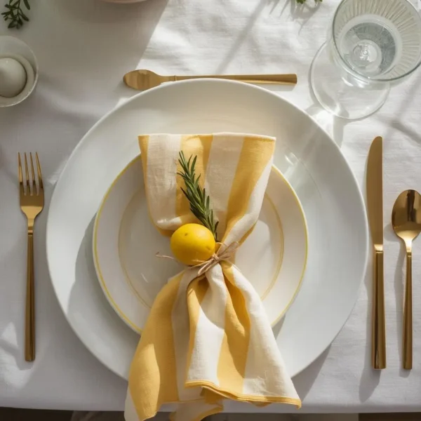 white dinner plate lemon table setting