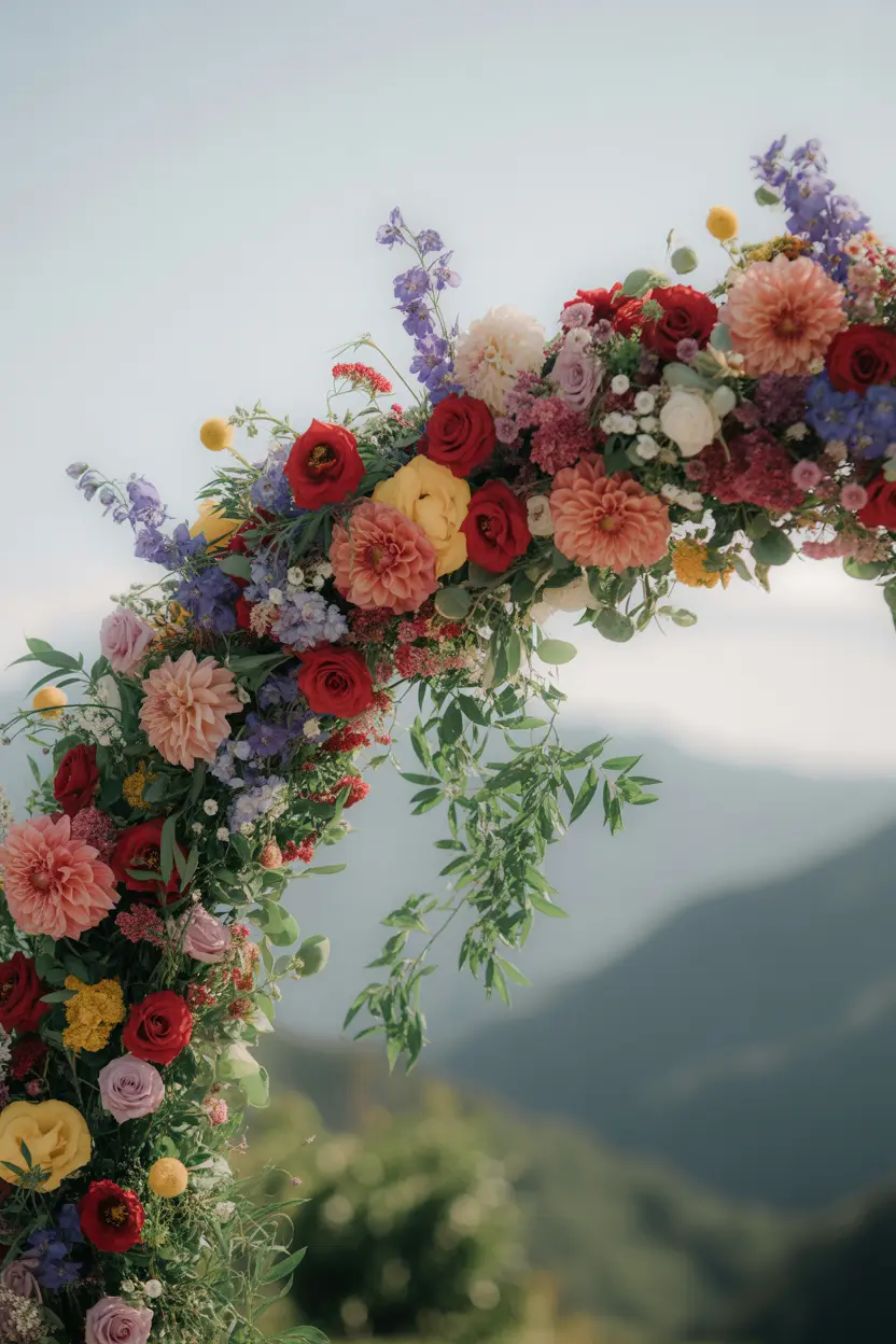 wildflower ceremony arch decoration with cascading blooms