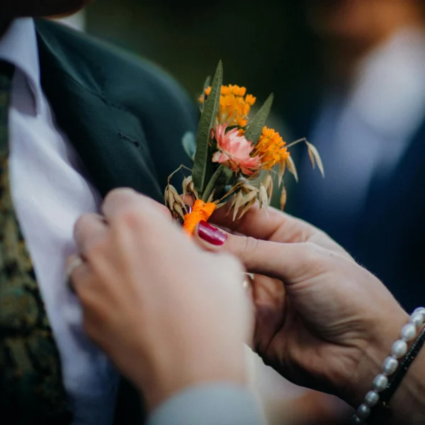 wildflower wedding boutonniere with cornflower and lavender
